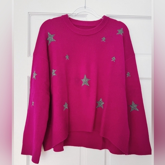 Zadig & Voltaire Markus Stars 100% cashmere celestial stars hot pink size medium - Picture 2 of 11